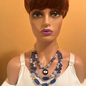 Blue and Gold Accent Layered Statement Necklace